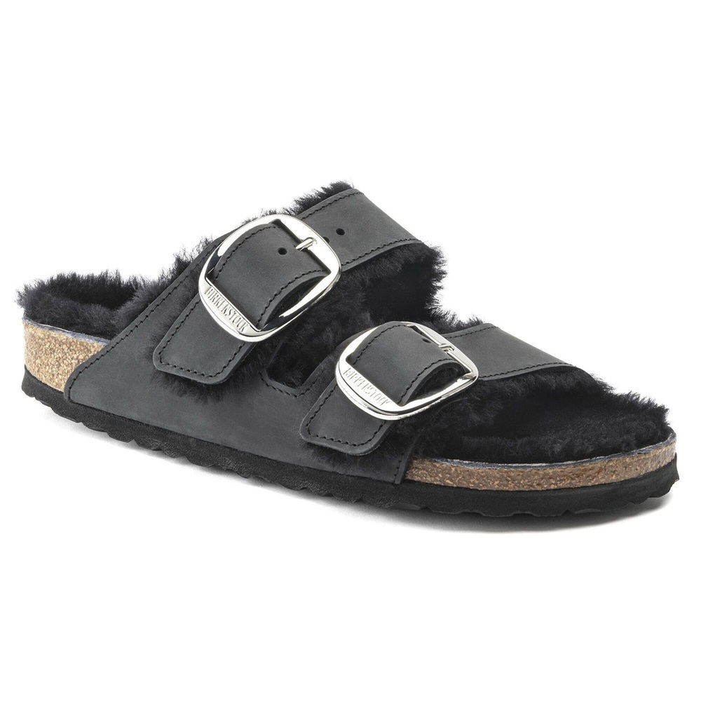 Birkenstock Arizona Big Buckle Shearling Black NWT Women’s Size 36 Two Strap - Picture 4 of 12